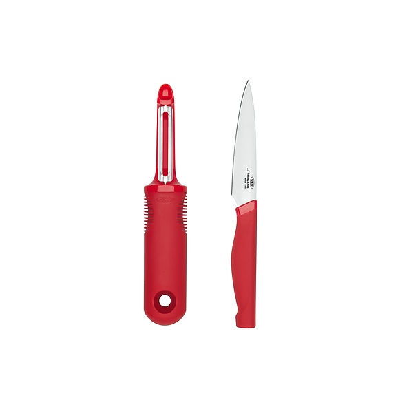 OXO Good Grips 2 szt. czerwone - nóż do warzyw i owoców stalowy z obieraczką 