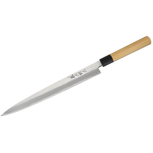 Nóż Yanagi Sashimi ze stali wysokowęglowej TOJIRO AOGAMI DAMASCUS LEWORĘCZNY KREMOWY 30 cm