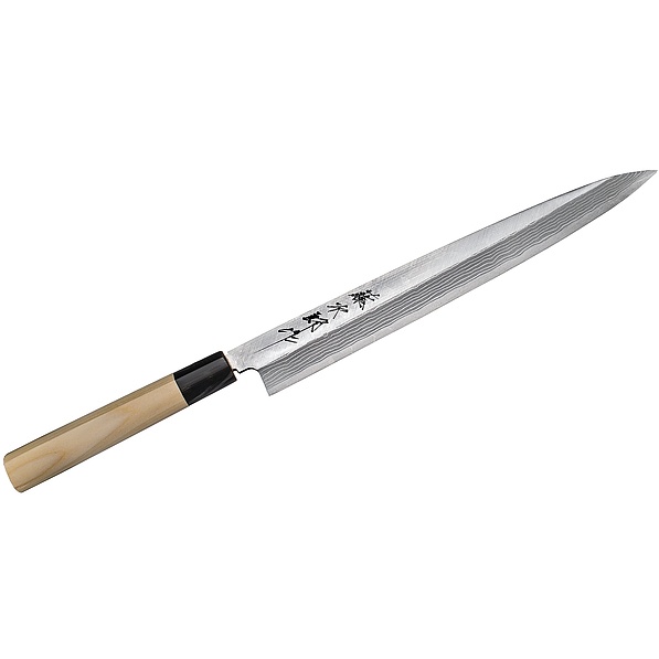 Nóż Yanagi Sashimi ze stali wysokowęglowej TOJIRO AOGAMI DAMASCUS PRAWORĘCZNY KREMOWY 30 cm