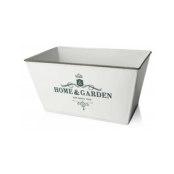 Osłonka na doniczkę metalowa HOME & GARDEN PROSTOKĄT BIAŁA 27,5 cm