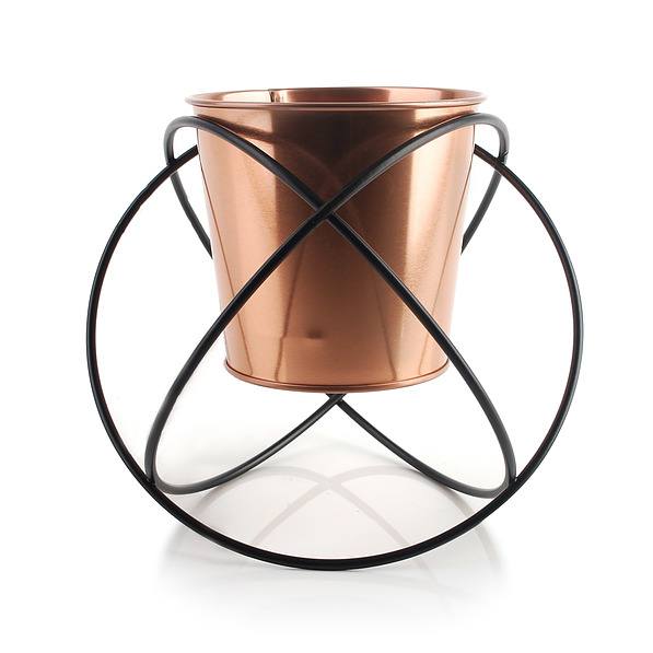 Osłonka na doniczkę metalowa na stojaku SWEN CIRCLES MIEDZIANA 16 cm