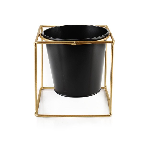 Osłonka na doniczkę metalowa na stojaku SWEN CUBE CZARNA 11 cm