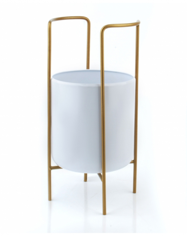  Osłonka na kwiaty metalowa na stojaku MONDEX SWEN SIMPLE BIAŁA 54 cm
