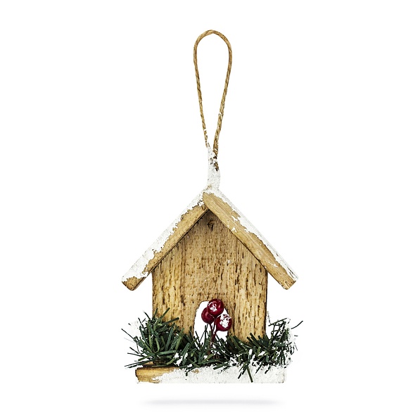 Ozdoba bożonarodzeniowa wisząca drewniana DECO HOUSE DOMEK 10 cm