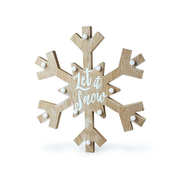 Ozdoba bożonarodzeniowa led drewniana MONDEX GWIAZDA LET IT SNOW BRĄZOWA 36 cm