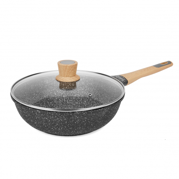 Patelnia / Wok nieprzywierający z pokrywką STARKE PRO ASHEN GRANITE 28 cm