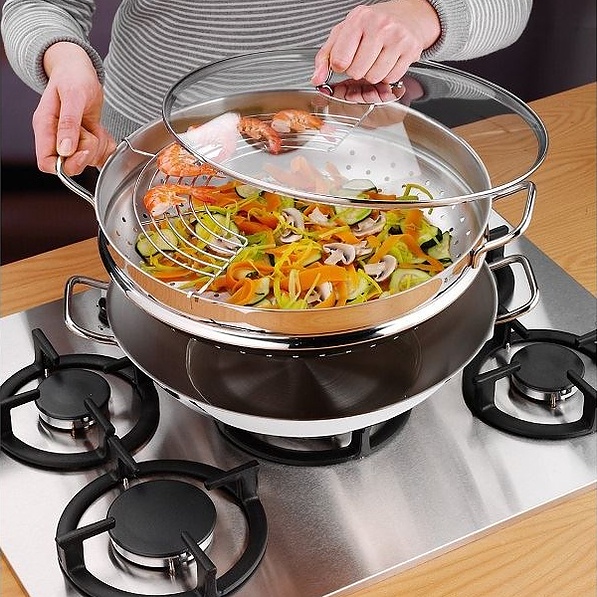 WMF Macao 36 cm - patelnia / wok nieprzywierający z wkładem do gotowania na parze