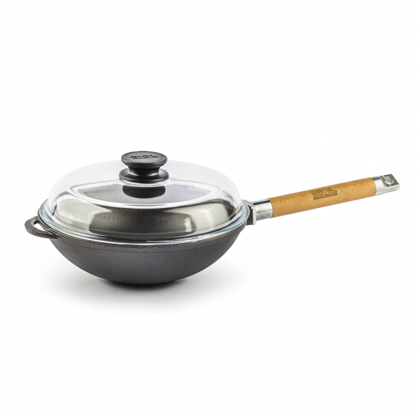 Patelnia / Wok żeliwny z pokrywką i uchwytem BIOL FRYING PAN CZARNY 24 cm