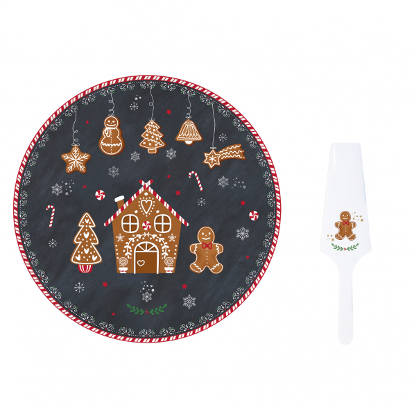 Patera na ciasto porcelanowa z łopatką EASY LIFE GINGERBREAD 32 cm