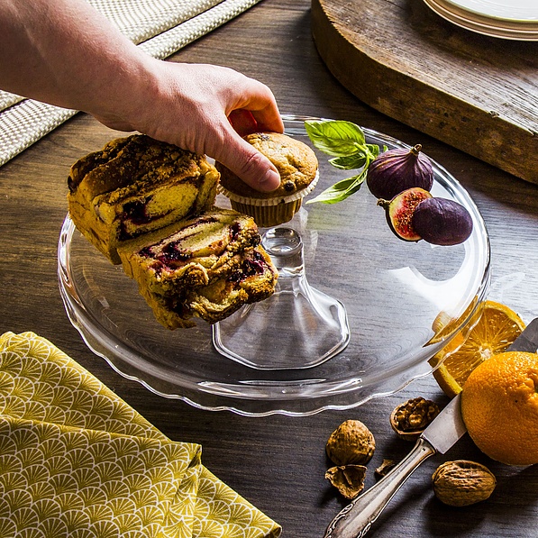 Patera stała na ciasto szklana JASŁO Z FALBANKĄ 31,5 cm - stojak na tort