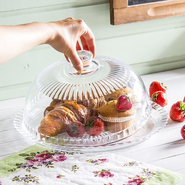 TORTENSTÄNDER Glas SERVIERPLATTE KUCHENPLATTE KUCHENSTÄNDER mit Haube 27 cm eBay