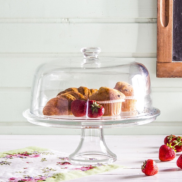 Patera stała na ciasto szklana z kloszem PALLADIO 31 cm - stojak na tort