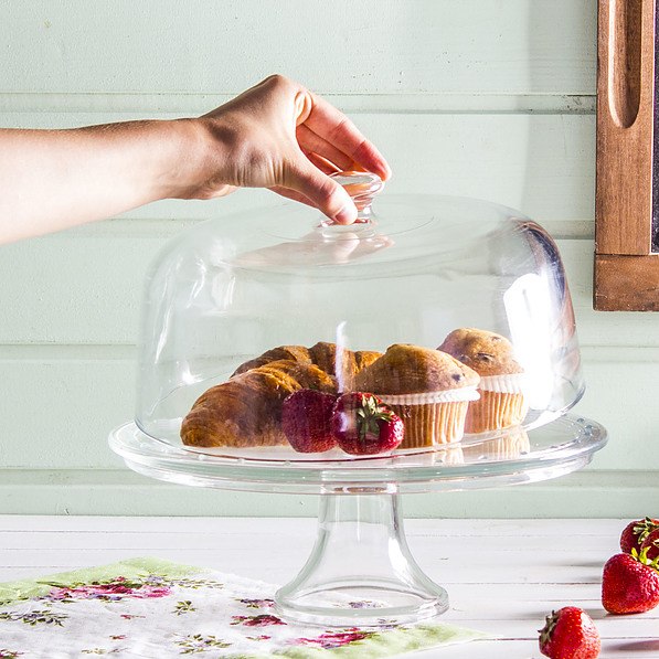 Patera stała na ciasto szklana z kloszem PALLADIO 31 cm - stojak na tort
