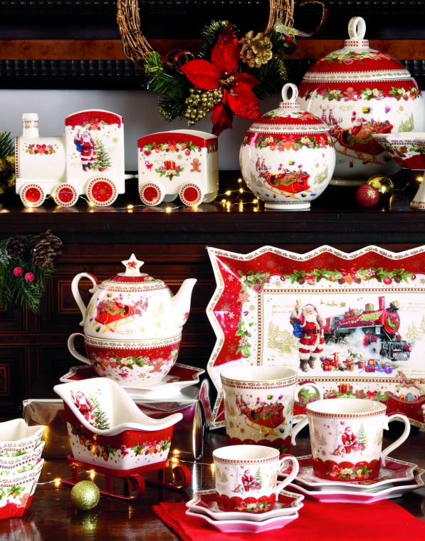 Patera stała na owoce i ciasto / owocarka porcelanowa CHRISTMAS MEMORIES BIAŁO-CZERWONA 24,5 cm