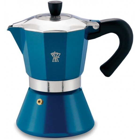 PEZZETTI BELLEXPRESS niebieska na 6 filiżanek espresso (6 tz) - kawiarka aluminiowa ciśnieniowa