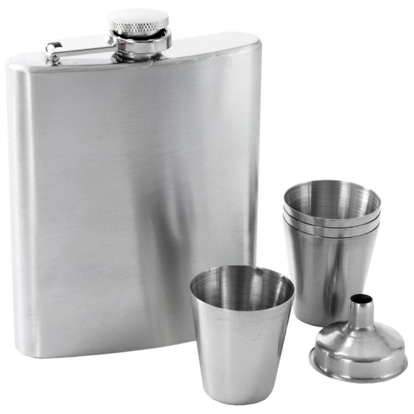 Piersiówka ze stali nierdzewnej z kieliszkami i lejkiem STEEL FLASK 210 ml