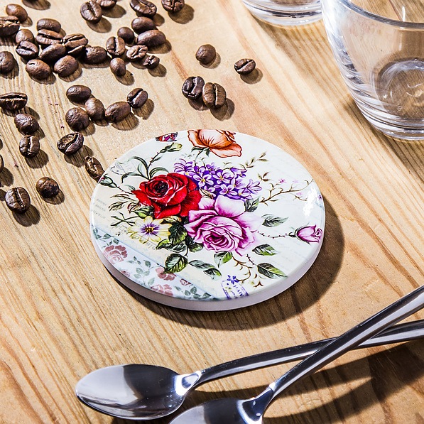 Podkładka pod kubek ceramiczna KWIATY ECRU