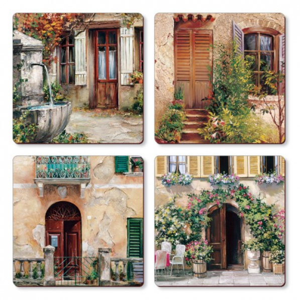 Podkładki pod kubek korkowe CALA HOME TUSCAN DOORWAYS WIELOKOLOROWE 4 szt.