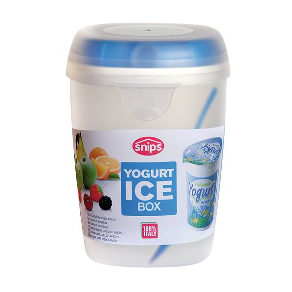 Pojemnik na jogurt i musli plastikowy z wkładem chłodzącym i łyżeczką SNIPS BOX MLECZNY