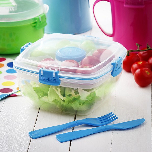 SISTEMA To Go Salad 1,1 l niebieska - lunch box / śniadaniówka plastikowa ze sztućcami