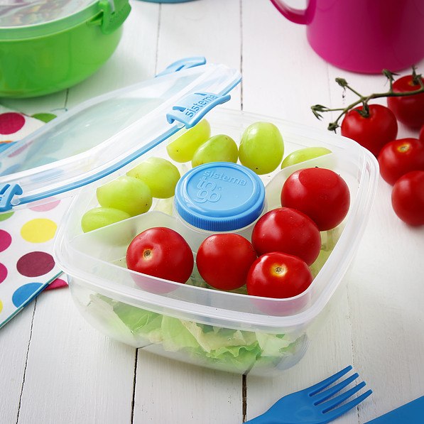 SISTEMA To Go Salad 1,1 l niebieska - lunch box / śniadaniówka plastikowa ze sztućcami