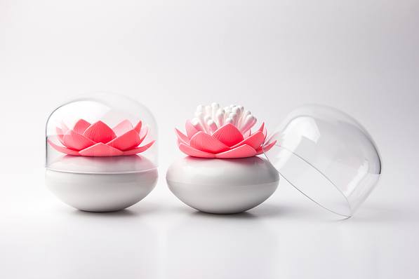 QUALY Lotus biało-różowy - pojemnik na patyczki do uszu plastikowy