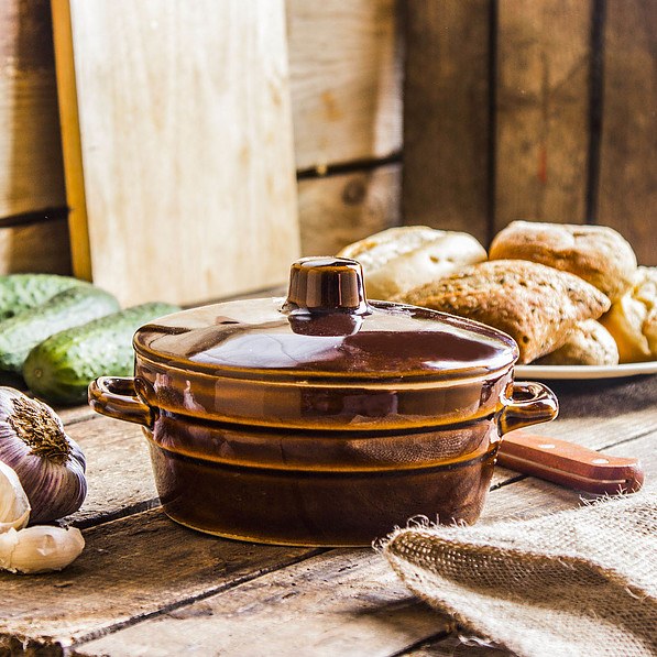 Pojemnik na smalec kamionkowy z pokrywką KRYSTYNKA LARD BRĄZOWY 0,9 l