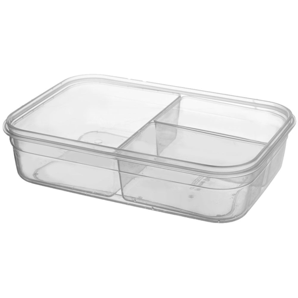 Pojemnik na żywność trzykomorowy plastikowy z pokrywką 1 l