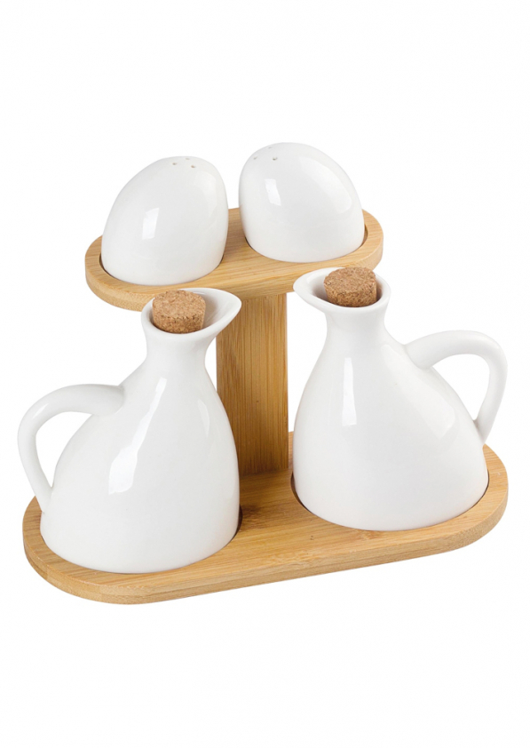 Pojemniki na przyprawy porcelanowe na podstawce REGULAR BIAŁE 4 szt.