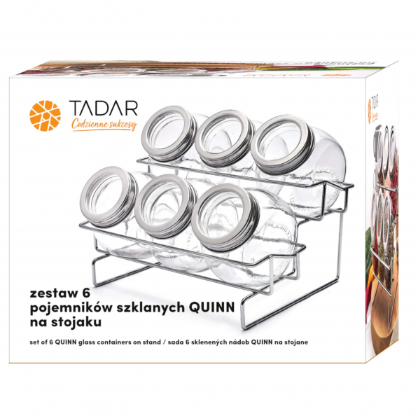 Pojemniki na przyprawy szklane ze stojakiem TADAR QUINN 6 szt.