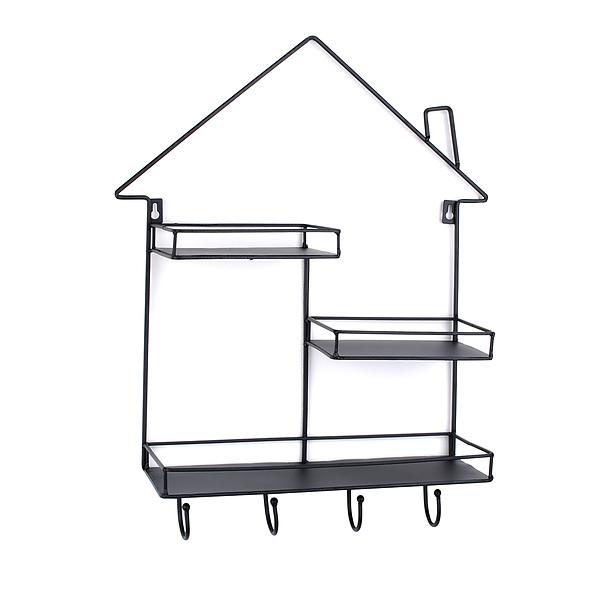 Półka na ścianę wisząca metalowa z haczykami AFFEK DESIGN MARTIN INDUSTRIAL HOUSE CZARNA 41 x 52 cm