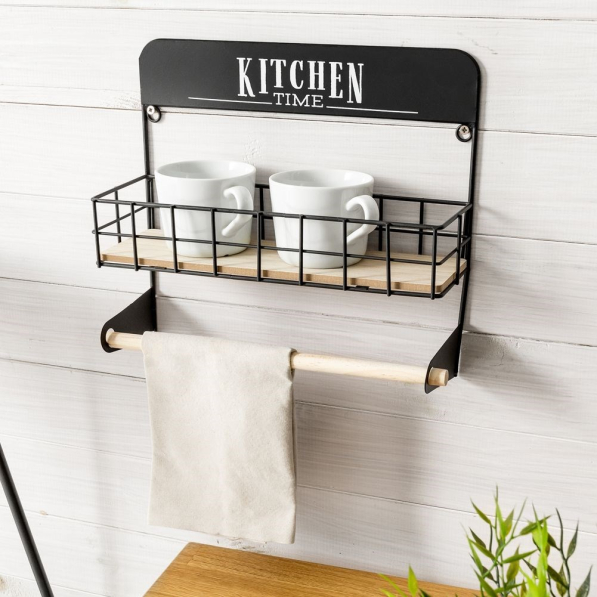 Półka wisząca na ręczniki papierowe metalowa LOFT KITCHEN TIME CZARNA 32 x 29 cm