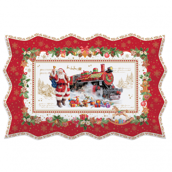 Półmisek porcelanowy CHRISTMAS MEMORIES LOCOMOTIVE CZERWONY 35 x 23 cm