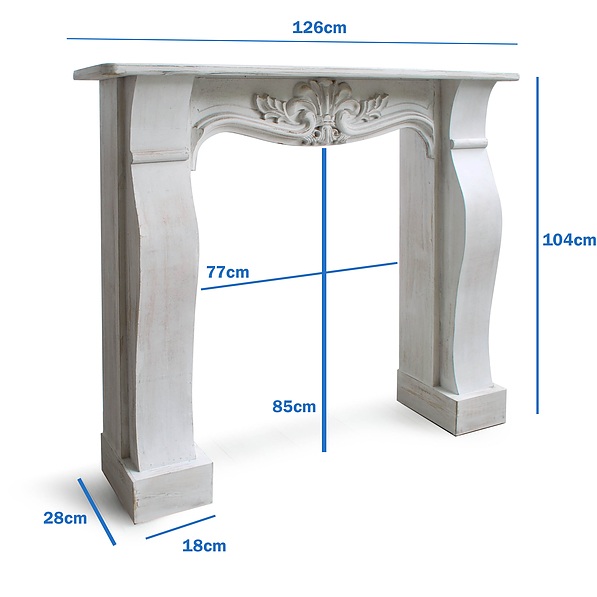 Portal kominkowy dekoracyjny drewniany WHITE VINTAGE BIAŁY 125,5 x 104 cm