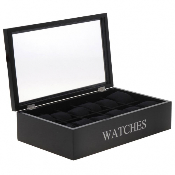 Pudełko na 12 zegarków drewniane ORGANIZER NA ZEGARKI CZARNE 34 x 20 cm