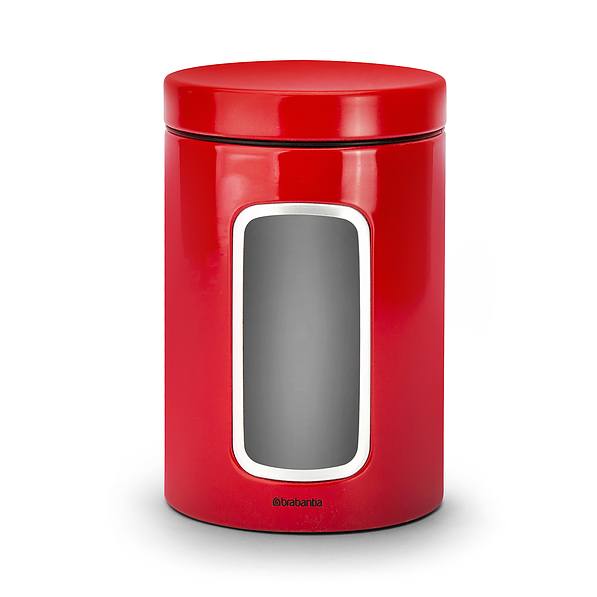 BRABANTIA Tumb 1,4 l czerwony - puszka / pojemnik na żywność stalowy z okienkiem