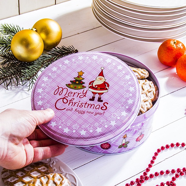 Puszka / pojemnik świąteczna na ciastka i pierniki metalowa GWIAZDOR RÓŻOWA 1,6 l