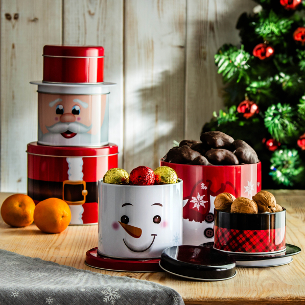 Puszki / pojemniki świąteczne na ciastka i pierniki metalowe BAŁWAN 3 szt.