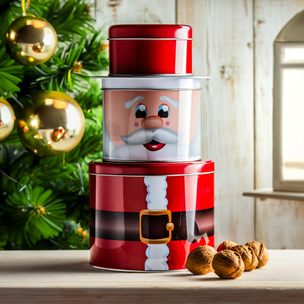 Puszki / pojemniki świąteczne na ciastka i pierniki metalowe MIKOŁAJ 3 szt.