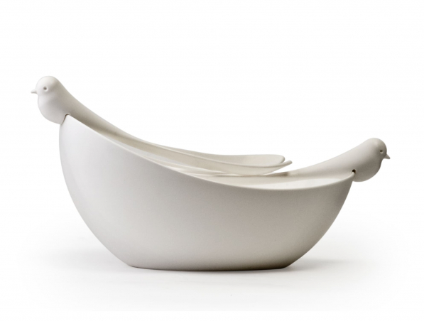 QUALY Bowl 23 x 15,5 cm biała - miska kuchenna plastikowa z łyżkami do sałatek