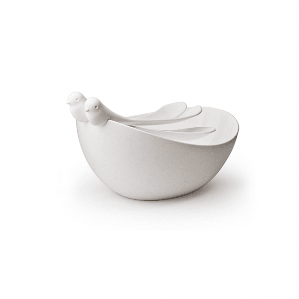 QUALY Bowl 23 x 15,5 cm biała - miska kuchenna plastikowa z łyżkami do sałatek
