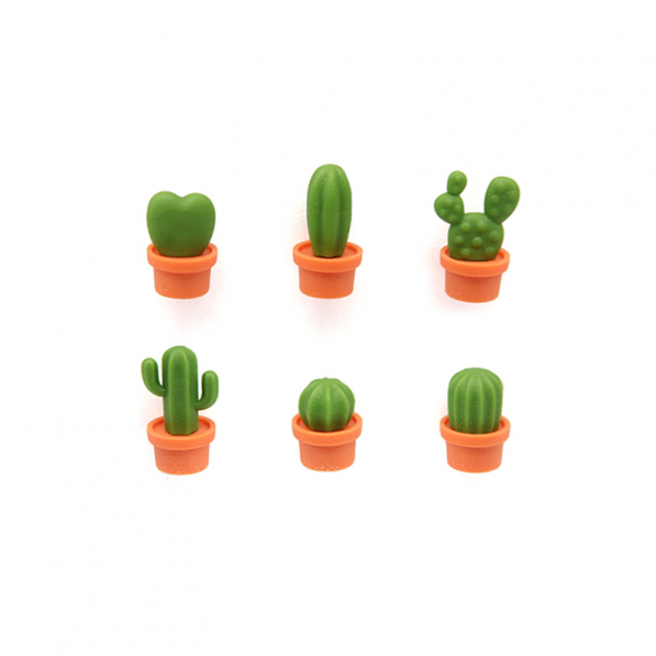 QUALY Cactus 6 szt. zielono-pomarańczowe - magnesy na lodówkę plastikowe