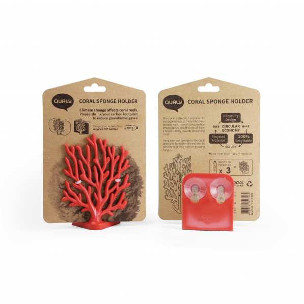 QUALY Coral czerwony - uchwyt na gąbkę plastikowy 