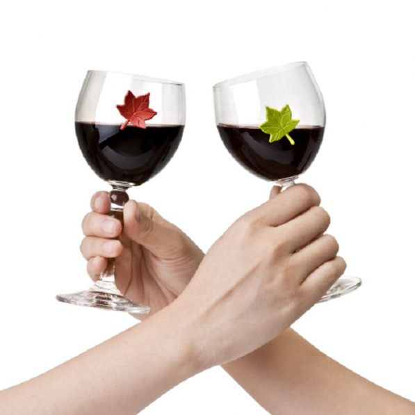 QUALY Leaf My Glass 6 szt. wielokolorowe - znaczniki do szklanek i kieliszków plastikowe