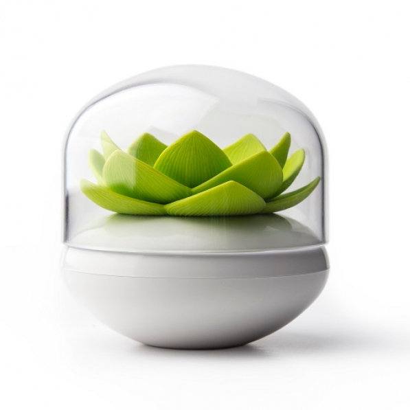 QUALY Lotus biało zielony - Pojemnik na patyczki do uszu plastikowy 