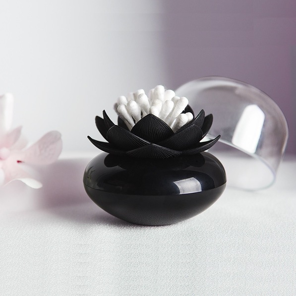 QUALY Lotus czarny - Pojemnik na patyczki do uszu plastikowy 
