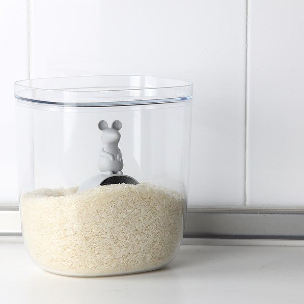 QUALY Lucky Mouse 3,5 l szary - pojemnik na produkty sypkie plastikowy z łyżeczką