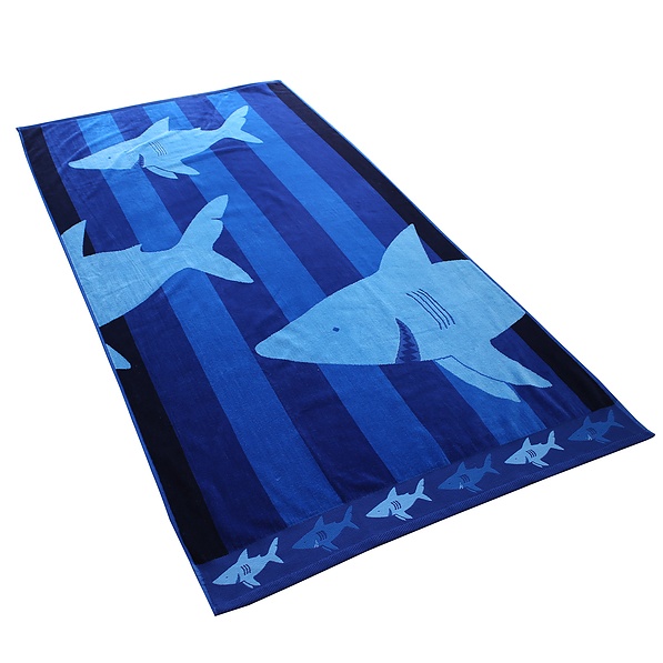 Ręcznik plażowy bawełniany DECOKING BEACH SHARKY GRANATOWY 90 x 180 cm