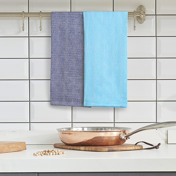 Ręczniki kuchenne bawełniane DECOKING KIT LOUIE CHECKERED TURKUSOWO GRANATOWE 50 x 70 cm 10 szt.