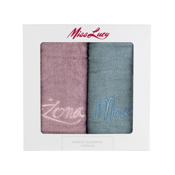 Ręczniki łazienkowe bawełniane MISS LUCY MĄŻ ŻONA MIĘTOWO-RÓŻOWE 70 x 140 cm 2 szt.